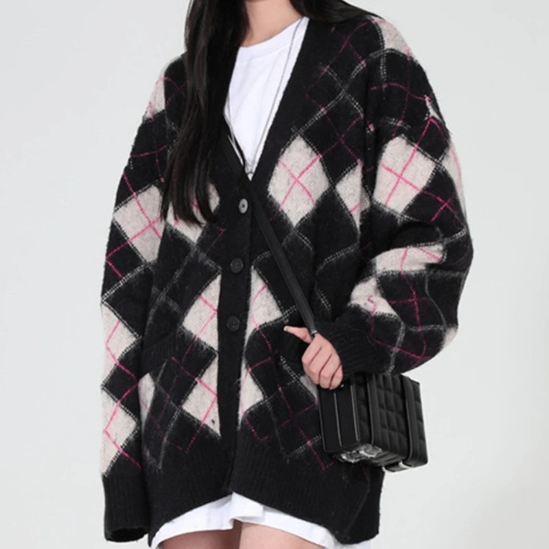 Women V Neck Jumpers Single Breasted Diamond Grid Long Sleeve Knitted Jumpers Sweater Loose Button Cardigan Sweaters Basics
Women V Neck Jumpers Single Breasted Diamond Grid Long Sleeve Knitted Jumpers Sweater Loose Button Cardigan Sweaters Basics