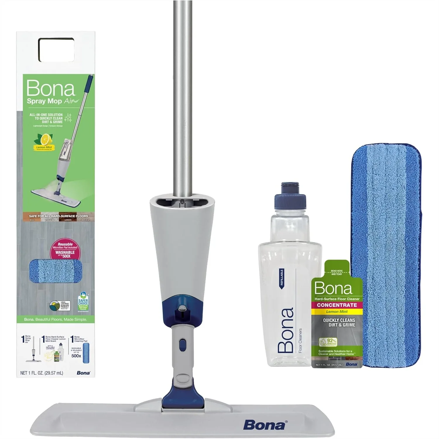 Spray Mop with Multi-Surface Floor Cleaner Concentrate and Microfiber Pad, Lightweight & Compact, Lemon Mint Scent
Spray Mop with Multi-Surface Floor Cleaner Concentrate and Microfiber Pad, Lightweight & Compact, Lemon Mint Scent