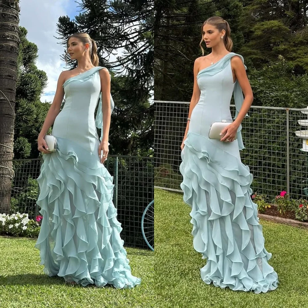 Customized Exquisite Light Blue Chiffon Evening Dress Elegant One Shoulder Sleeveless Tiered Sweep Train Special Occasion Gowns
Customized Exquisite Light Blue Chiffon Evening Dress Elegant One Shoulder Sleeveless Tiered Sweep Train Special Occasion Gowns