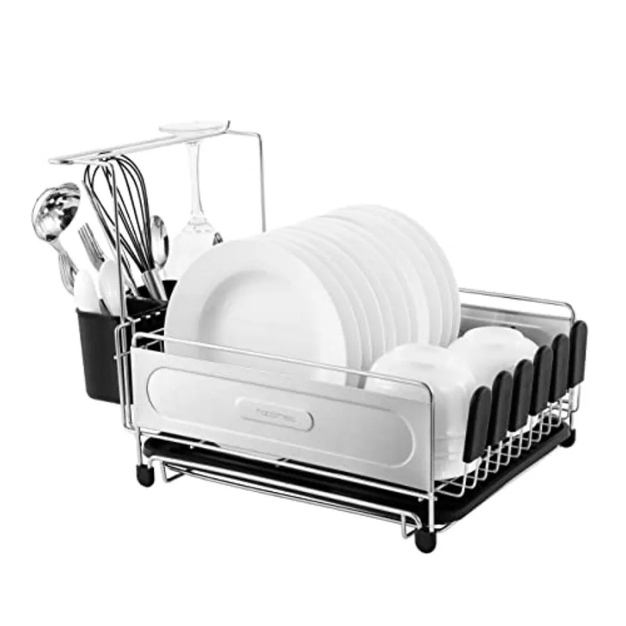 Compact 17.25 Stainless Steel Rust-Proof Dish Drying Rack with Removable Tray Utensil and Wine Glass Holder Stainless Steel/Bla
Compact 17.25 Stainless Steel Rust-Proof Dish Drying Rack with Removable Tray Utensil and Wine Glass Holder Stainless Steel/Bla