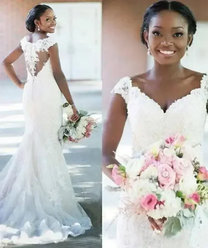 Customized African Sweetheart Mermaid Wedding DressCap Sleeves Illusion Back Beach Wedding Gowns Lace Vestido De Novia
Customized African Sweetheart Mermaid Wedding DressCap Sleeves Illusion Back Beach Wedding Gowns Lace Vestido De Novia