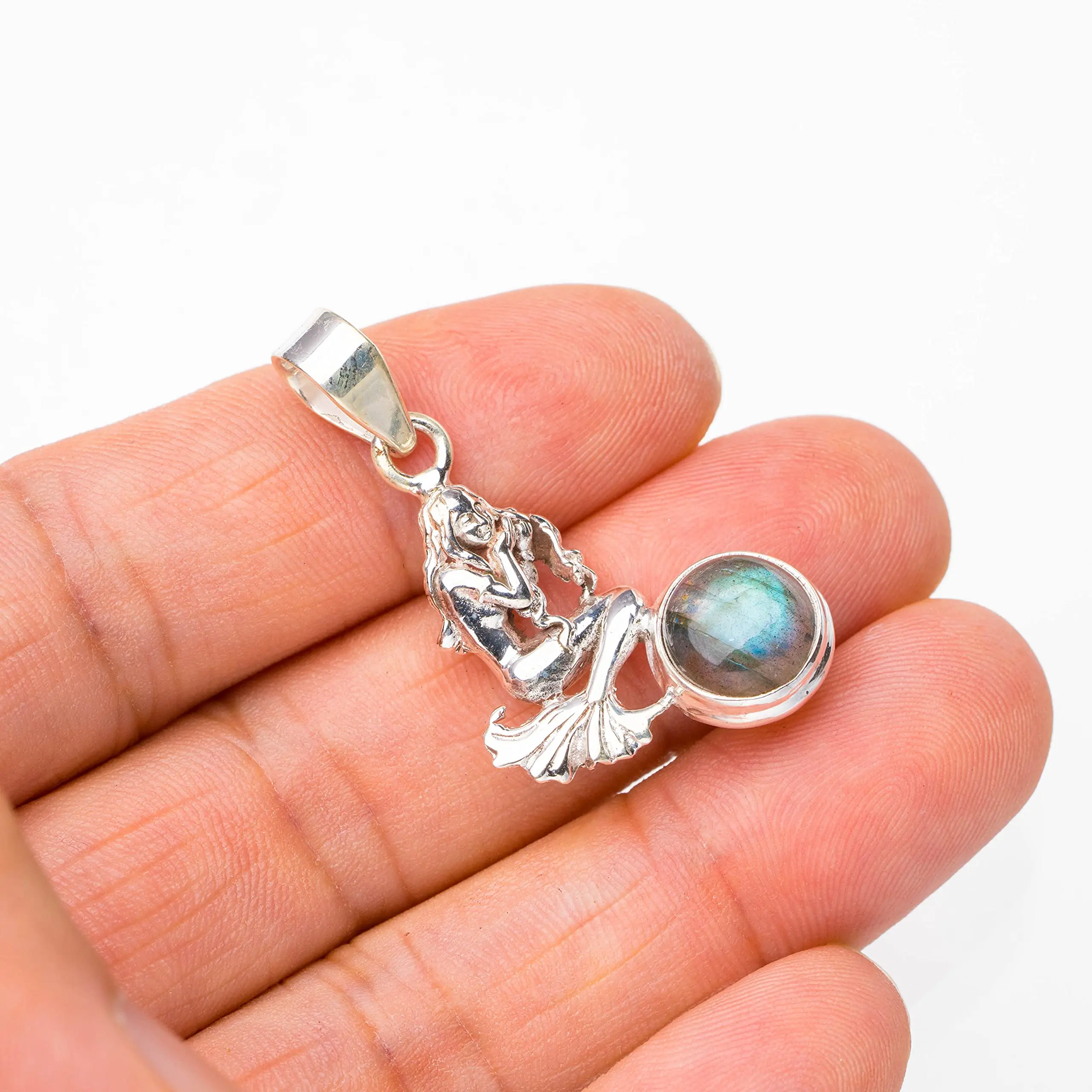 StarGems® Natural Blue Fire Labradorite Mermaid Handmade 925 Sterling Silver Pendant 1.5" E3769
StarGems® Natural Blue Fire Labradorite Mermaid Handmade 925 Sterling Silver Pendant 1.5" E3769