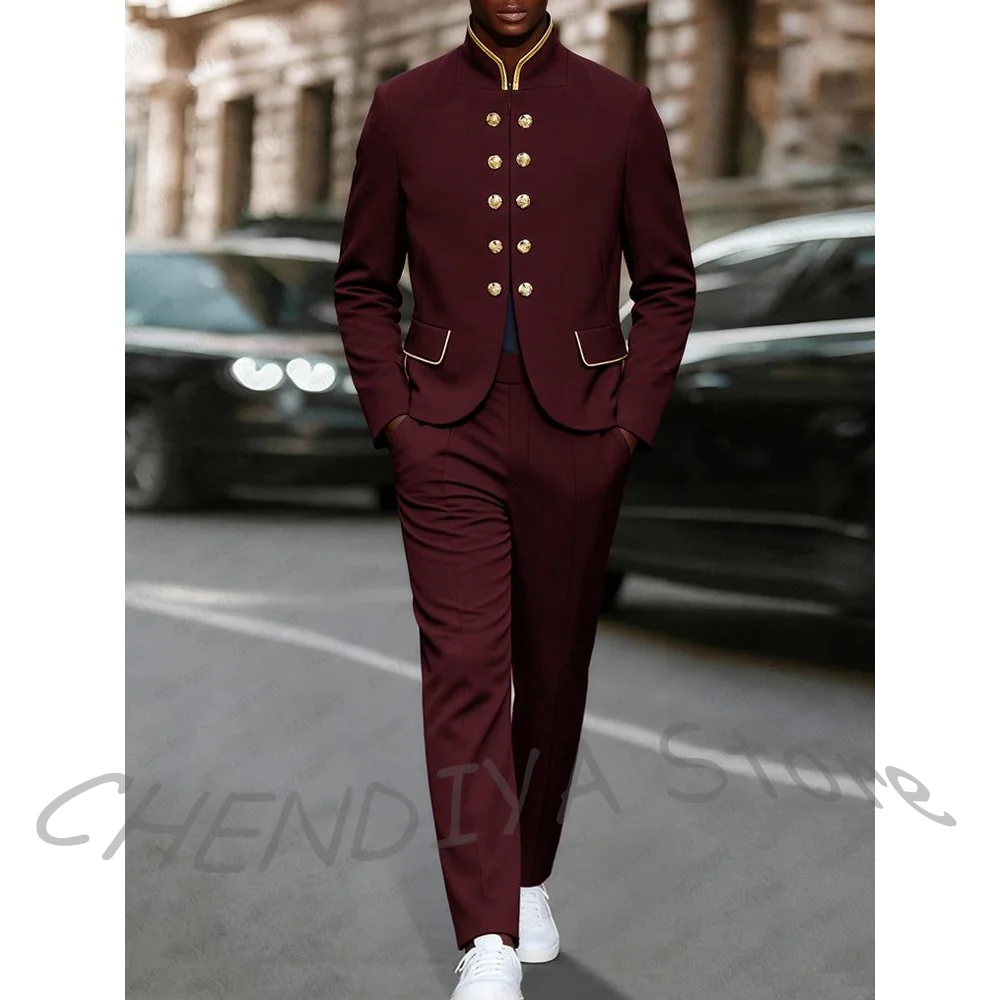 Sophisticated Fashion Men Suit 2 Pieces Stand Collar Slim Flat Male Clothing Customized High Street Casual Daily Suit Set
Sophisticated Fashion Men Suit 2 Pieces Stand Collar Slim Flat Male Clothing Customized High Street Casual Daily Suit Set