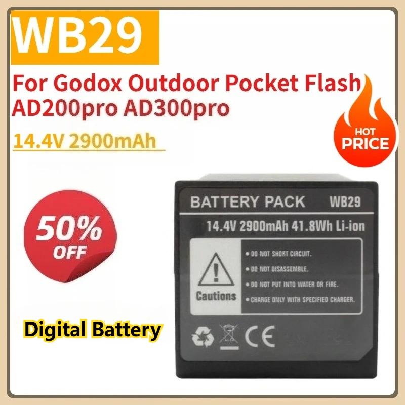 New Digital Battery WB29 14.4V 2900mAh For Godox Outdoor Pocket Flash AD200pro AD300pro AD200 Speedlite Flashgun
New Digital Battery WB29 14.4V 2900mAh For Godox Outdoor Pocket Flash AD200pro AD300pro AD200 Speedlite Flashgun