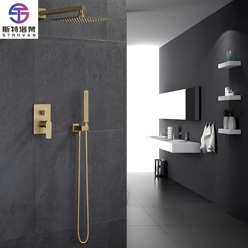 Wall Mounted Bathroom Top Sprayer Shower Brushed Gold Shower Faucet Set
Wall Mounted Bathroom Top Sprayer Shower Brushed Gold Shower Faucet Set