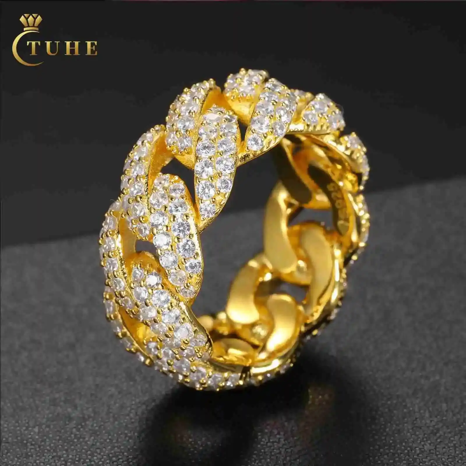 Wholesale Bling Hip Hop Jewelry 9mm Gold Plated 925 Sterling Silver VVS Moissanite Diamond Iced Out Cuban Band Ring for Men
Wholesale Bling Hip Hop Jewelry 9mm Gold Plated 925 Sterling Silver VVS Moissanite Diamond Iced Out Cuban Band Ring for Men