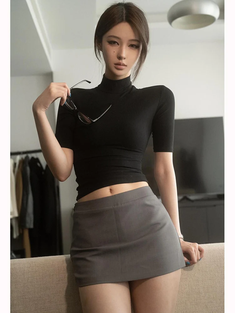 American Style Hot Girl Suit Set Low Waist Suit Skirt High Collar mid Sleeve Short Length Belly Baring T-Shirt
American Style Hot Girl Suit Set Low Waist Suit Skirt High Collar mid Sleeve Short Length Belly Baring T-Shirt