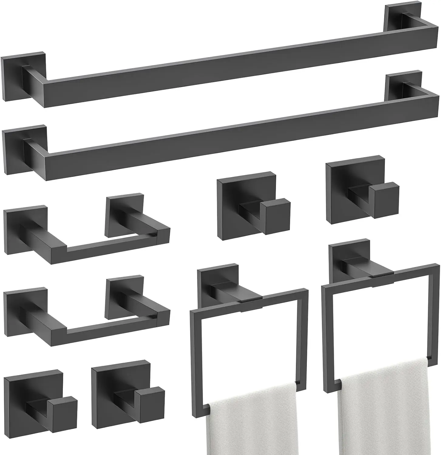 10-Piece Matte Black Bathroom Hardware Set, SUS304 Stainless Steel Towel Bar & Holder, 23.6" Wall Mounted
10-Piece Matte Black Bathroom Hardware Set, SUS304 Stainless Steel Towel Bar & Holder, 23.6" Wall Mounted