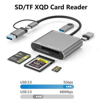 XQD Card Reader USB C(5Gbps) 5 in 1 External SD/TF Card Reader USB C Hub Compatible for Type-c Phone Laptop Computer