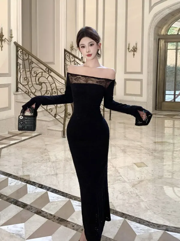 Elegant Sexy One-Shoulder Bodycon Long Dress Fashionable Pure Color Lace Detailing Mid-Rise Cotton Blend Business Casual
Elegant Sexy One-Shoulder Bodycon Long Dress Fashionable Pure Color Lace Detailing Mid-Rise Cotton Blend Business Casual