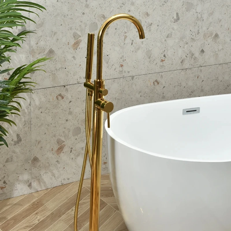 Floor standing bathtub faucet, all copper, sitting edge faucet, wooden bucket faucet, fixed support, vertical shower set
Floor standing bathtub faucet, all copper, sitting edge faucet, wooden bucket faucet, fixed support, vertical shower set