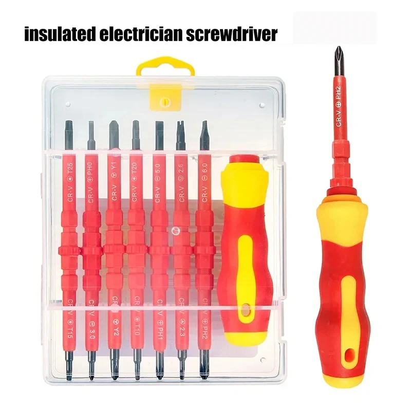 8 in 1 Insulated Screwdriver Set Magnetic Screw Driver Double Head Bit CRV Slotted Phillips Torx Triangle Electrical Tools
8 in 1 Insulated Screwdriver Set Magnetic Screw Driver Double Head Bit CRV Slotted Phillips Torx Triangle Electrical Tools