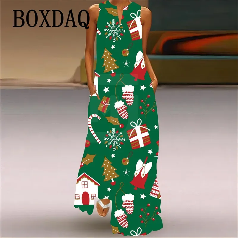 Green Cartoon Christmas Print Long Dress 2024 New Year Party V-Neck Sleeveless Large Size Ladies Maxi Dress Women Casual Dresses
Green Cartoon Christmas Print Long Dress 2024 New Year Party V-Neck Sleeveless Large Size Ladies Maxi Dress Women Casual Dresses