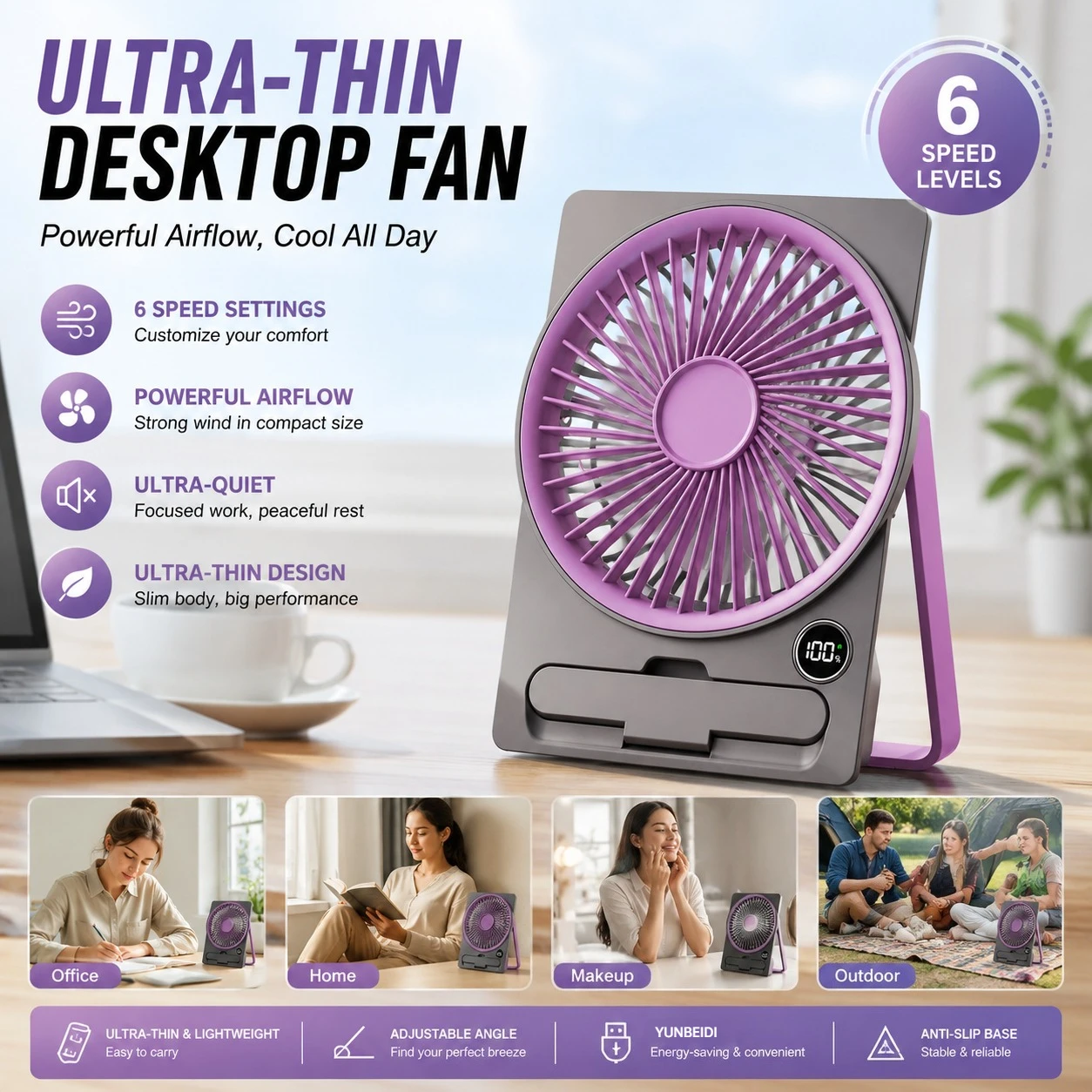 Desktop Fan Low-noise Silent Ultra-thin Fan 6-speed Adjustment LED Digital Display Outdoor Portable Hanging Card Small Fan
Desktop Fan Low-noise Silent Ultra-thin Fan 6-speed Adjustment LED Digital Display Outdoor Portable Hanging Card Small Fan