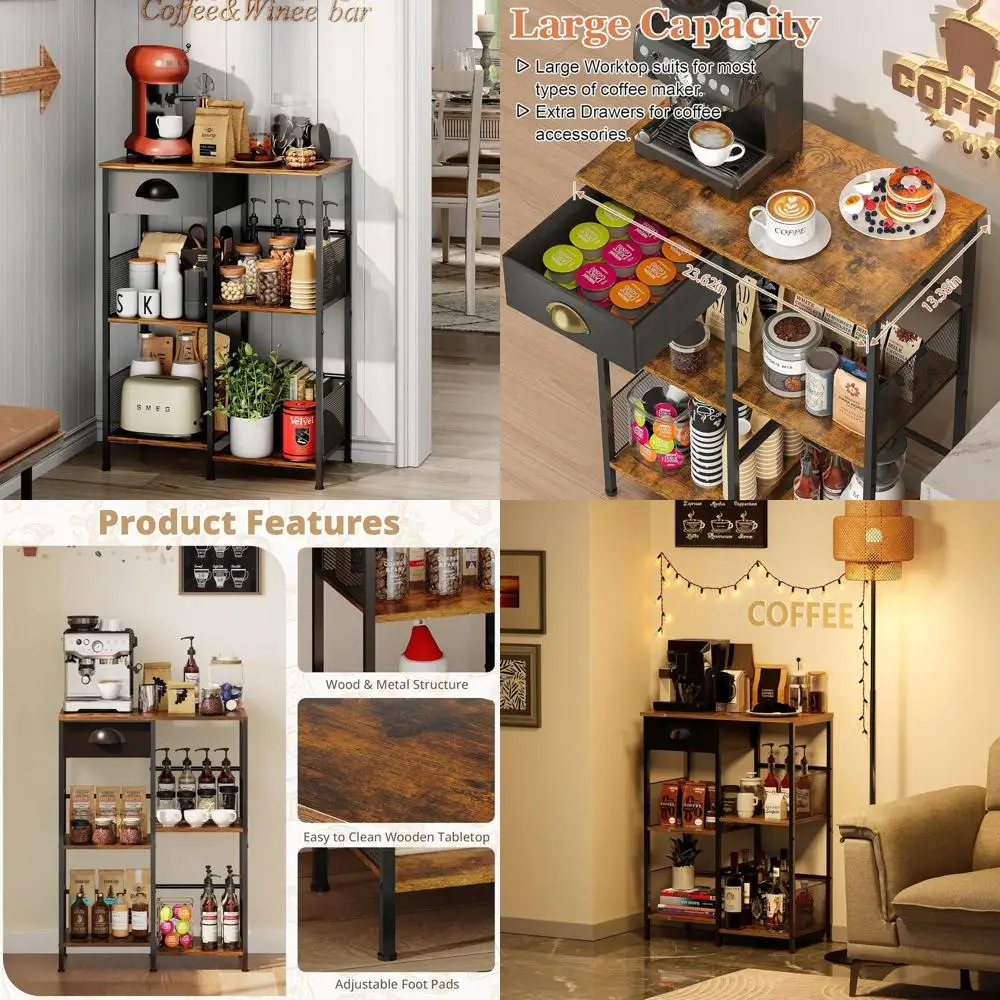 Compact Rustic 5-Tier Coffee Bar Cabinet for Kitchen and Living Room, Space-Saving Espresso Station
Compact Rustic 5-Tier Coffee Bar Cabinet for Kitchen and Living Room, Space-Saving Espresso Station