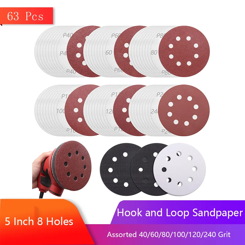 5 Inch 8 Hole Hook and Loop Sandpaper 63Pcs Sanding Disc with Interface Buffer Pads for Edge Sanding and Improve Grinding Effect
5 Inch 8 Hole Hook and Loop Sandpaper 63Pcs Sanding Disc with Interface Buffer Pads for Edge Sanding and Improve Grinding Effect
