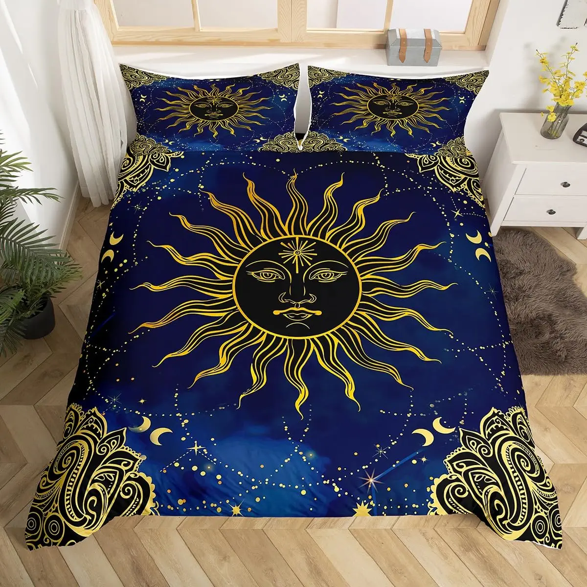 Sun and Moon Duvet Cover Twin Queen Size, Bohemian Floral Paisley Bedding Set Boho Psychedelic Mystic Mandala Comforter Cover
Sun and Moon Duvet Cover Twin Queen Size, Bohemian Floral Paisley Bedding Set Boho Psychedelic Mystic Mandala Comforter Cover