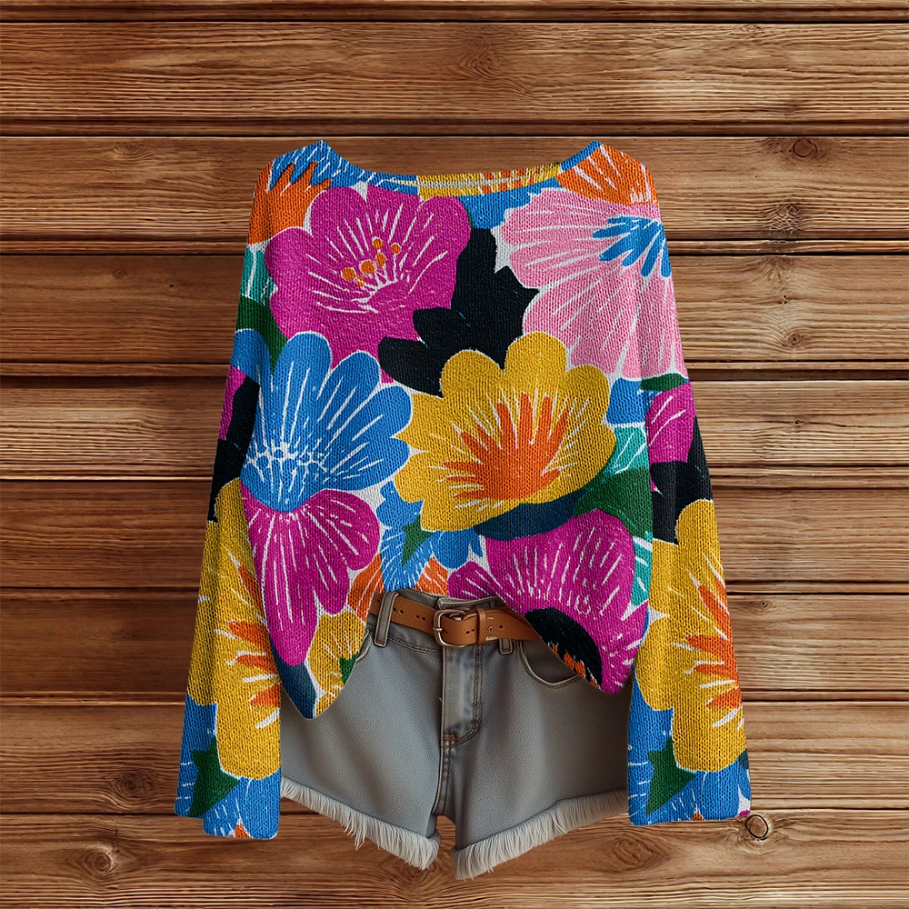 Повседневные вязаные свитера с цветочным принтом для женщин, модный пуловер, свободный свитер с длинными рукавами, модные уличные джемперы, топы
Повседневные вязаные свитера с цветочным принтом для женщин, модный пуловер, свободный свитер с длинными рукавами, модные уличные джемперы, топы