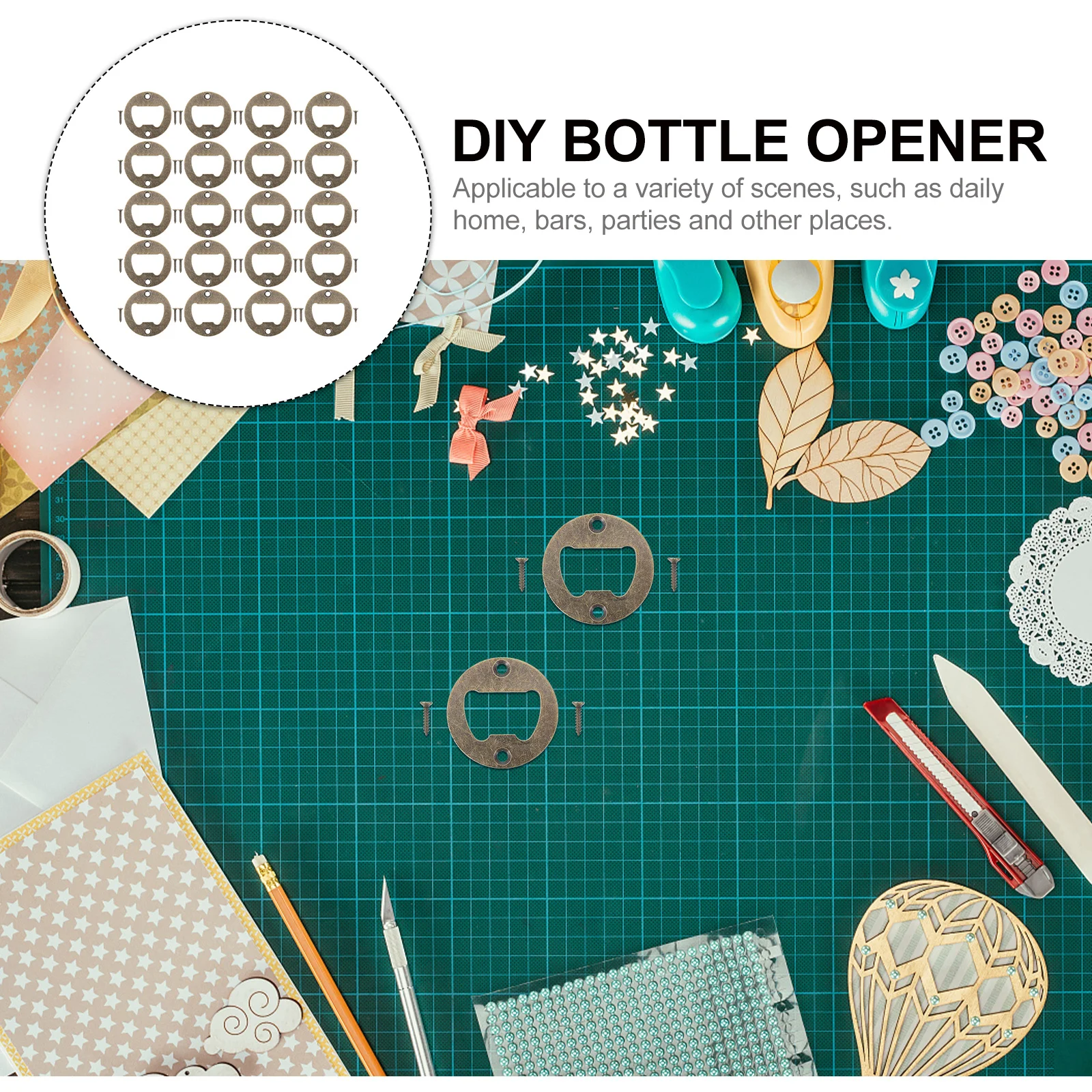 Bottle Opener Inset Kit with Round Metal Inserts DIY Tools for Craft Beer Accessory Making Set