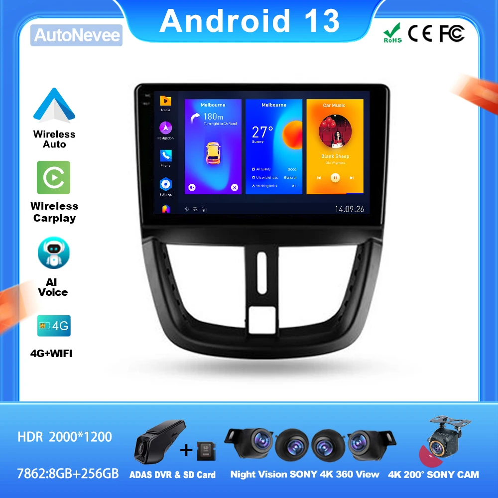 Android для Peugeot 207 2006 - 2015 автомобильное радио для Carplay, стерео, мультимедийный плеер, навигация, видеорегистратор, головное устройство, 5G WIFI BT GPS
Android для Peugeot 207 2006 - 2015 автомобильное радио для Carplay, стерео, мультимедийный плеер, навигация, видеорегистратор, головное устройство, 5G WIFI BT GPS