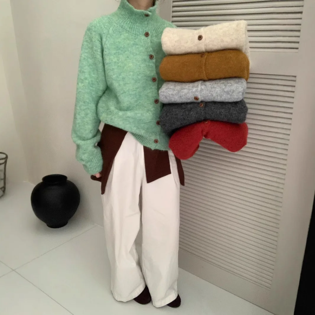 Women Knitted Cardigan Sweaters Solid Jumpers Turtleneck Long Sleeves Single Breasted Loose Casual Elegant Autumn Winter 2025
Women Knitted Cardigan Sweaters Solid Jumpers Turtleneck Long Sleeves Single Breasted Loose Casual Elegant Autumn Winter 2025