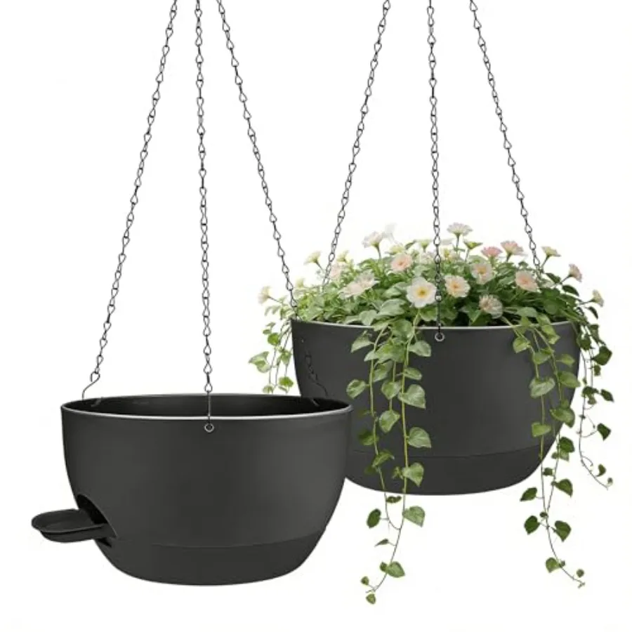 12 Inch Self Watering Hanging Planters 2 Pack, Indoor Outdoor Hanging Pots for Plants with Drainage Holes and Saucers, Plastic
12 Inch Self Watering Hanging Planters 2 Pack, Indoor Outdoor Hanging Pots for Plants with Drainage Holes and Saucers, Plastic