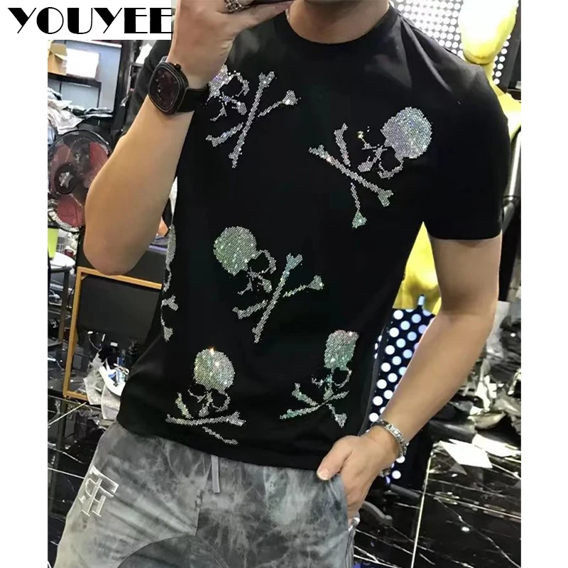 Men's Fashion Skull Rhinestone T-shirt Street Style Designer 2022 Summer Short Sleeve O-neck Tees Cotton Casual Handsome Male
Men's Fashion Skull Rhinestone T-shirt Street Style Designer 2022 Summer Short Sleeve O-neck Tees Cotton Casual Handsome Male