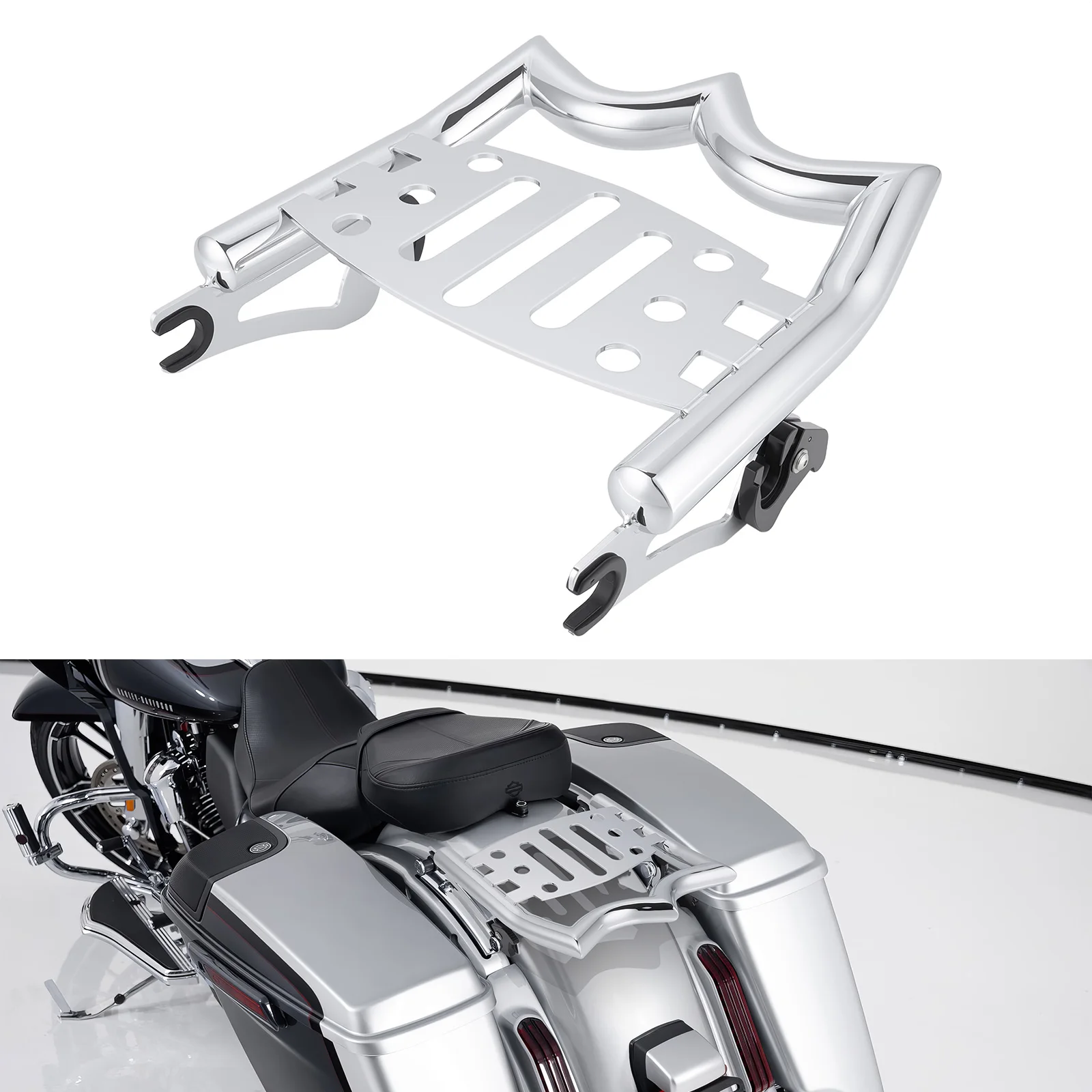 Motorcycle Chrome Luggage Rack for Harley Davidson Touring, Road Glide, Street Glide, Electra Glide, Road King 2009-2024
Motorcycle Chrome Luggage Rack for Harley Davidson Touring, Road Glide, Street Glide, Electra Glide, Road King 2009-2024