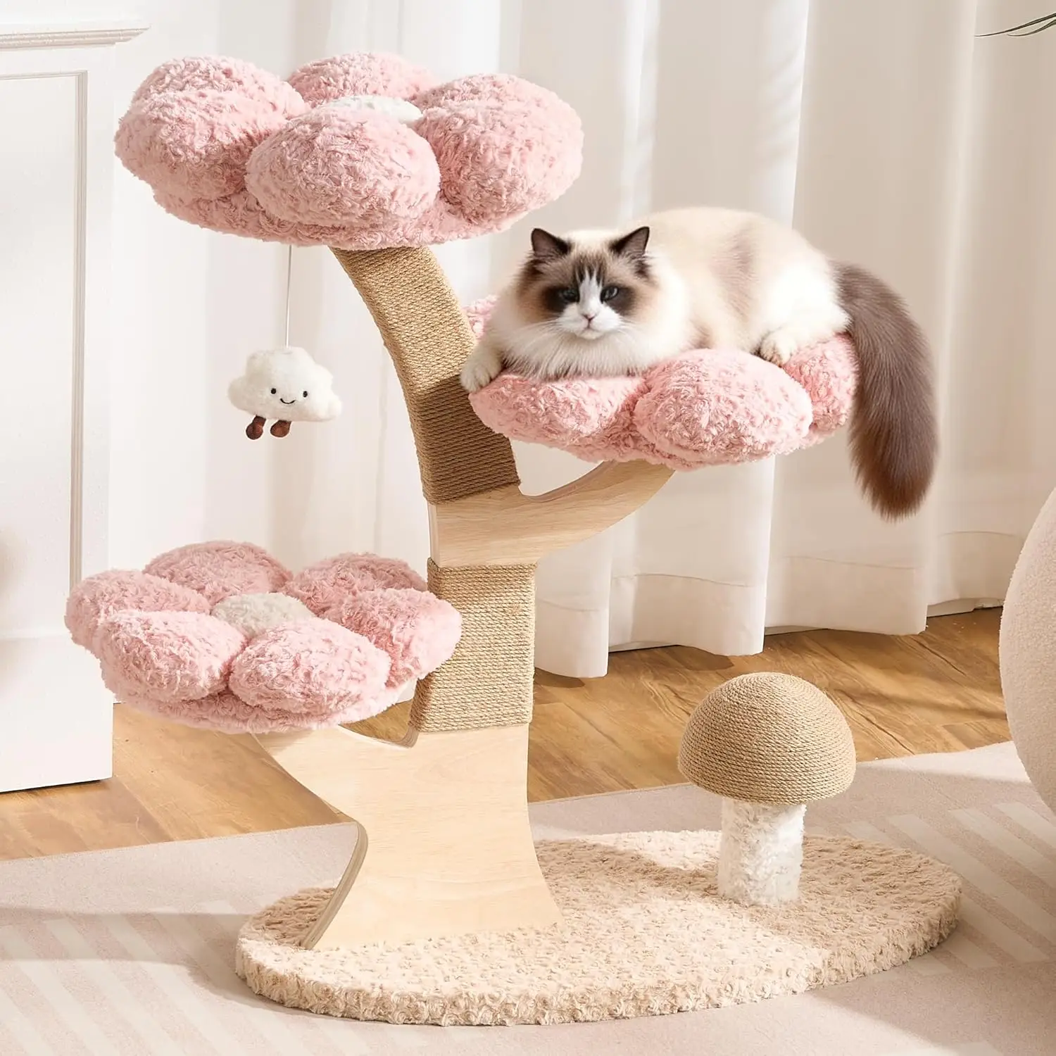 Aesthetic Flower Cat Tree Tower with Scratching Post for Indoor Cats, 37" H Modern Cat Tree with Wood Sculpted Branch, Flower Ca
Aesthetic Flower Cat Tree Tower with Scratching Post for Indoor Cats, 37" H Modern Cat Tree with Wood Sculpted Branch, Flower Ca