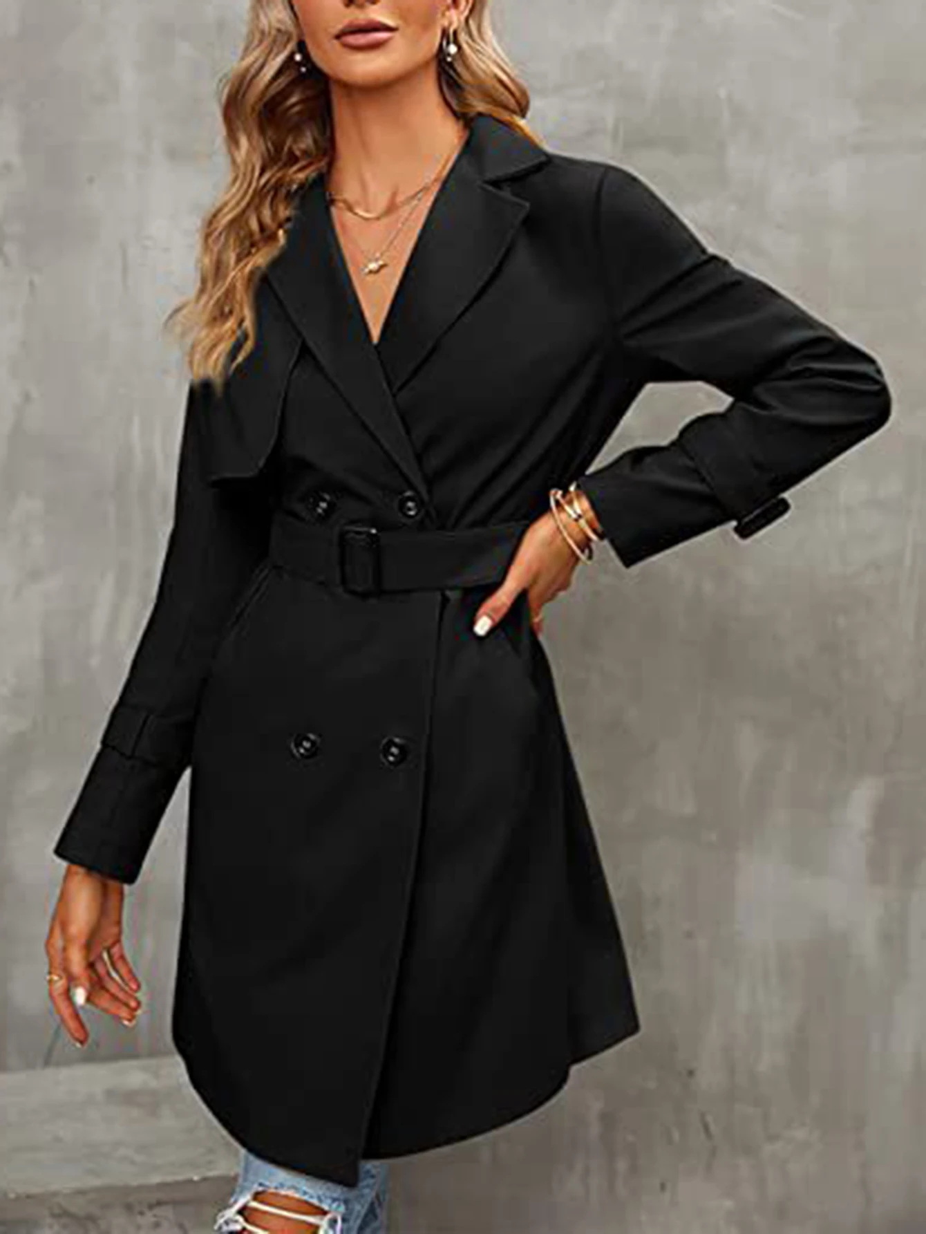 Женский осенний плащ с длинными рукавами и лацканами, двубортный сплошной цвет, модная приличная офисная женская ветровка
Женский осенний плащ с длинными рукавами и лацканами, двубортный сплошной цвет, модная приличная офисная женская ветровка