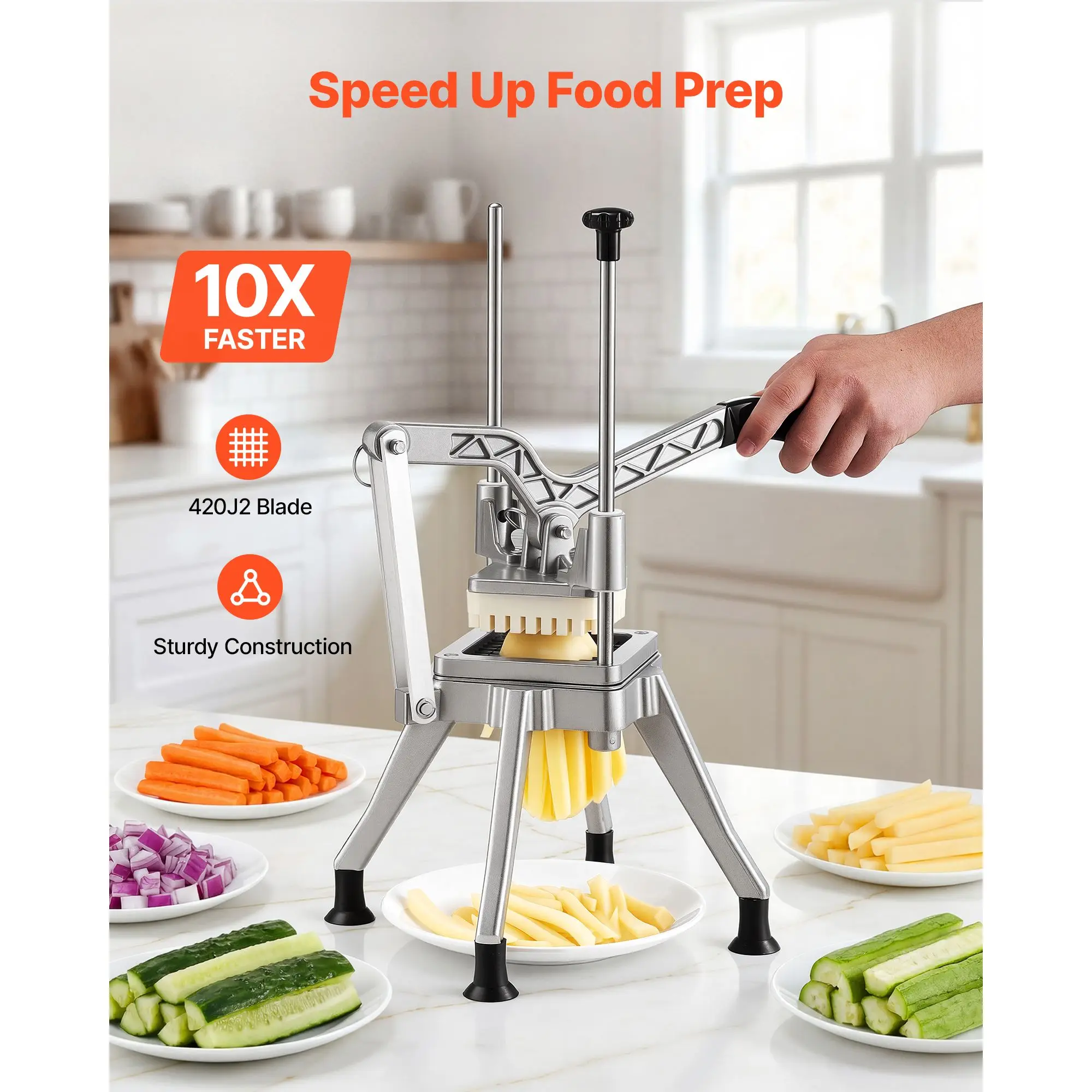 French Fry Cutter, 1/2" Blade Commercial Vegetable Chopper, Lever-Action Vegetable Dicer with Ergonomic Handle, Stainless Steel Potato Slicer for Thick Cut Fries, Onion, Carrots, Bell Pepper
French Fry Cutter, 1/2" Blade Commercial Vegetable Chopper, Lever-Action Vegetable Dicer with Ergonomic Handle, Stainless Steel Potato Slicer for Thick Cut Fries, Onion, Carrots, Bell Pepper