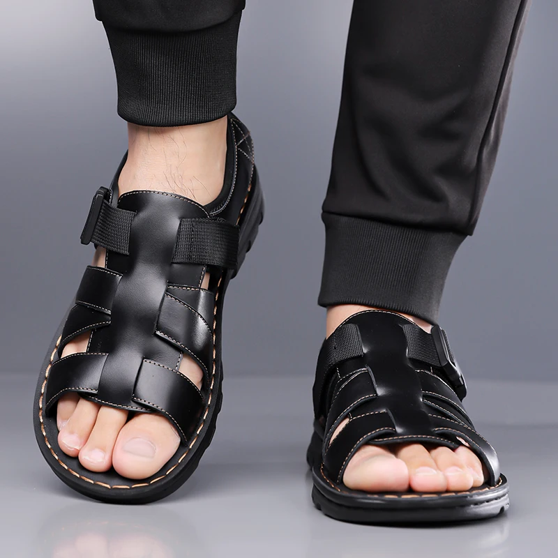 Casual Men Leather Beach Slippers, Classic Leather Open-toe Sandals, Durable and Skin-friendly, Daily Outdoor Walking Shoes
Casual Men Leather Beach Slippers, Classic Leather Open-toe Sandals, Durable and Skin-friendly, Daily Outdoor Walking Shoes