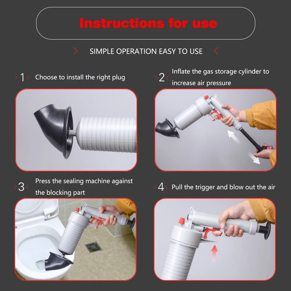 High Pressure Air Drain Blaster Pneumatic Pipe Plungers Drain Clog Remover Tool Toilet Sink Plunger for Toilets Showers
High Pressure Air Drain Blaster Pneumatic Pipe Plungers Drain Clog Remover Tool Toilet Sink Plunger for Toilets Showers