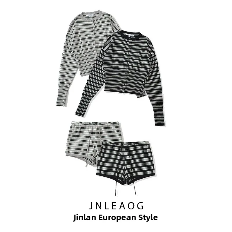 JNLEAOG Весенний новый женский модный комплект: полосатый кардиган и шорты из волокна Coolmax, облегающий крой, длинный рукав, круглый вырез
JNLEAOG Весенний новый женский модный комплект: полосатый кардиган и шорты из волокна Coolmax, облегающий крой, длинный рукав, круглый вырез