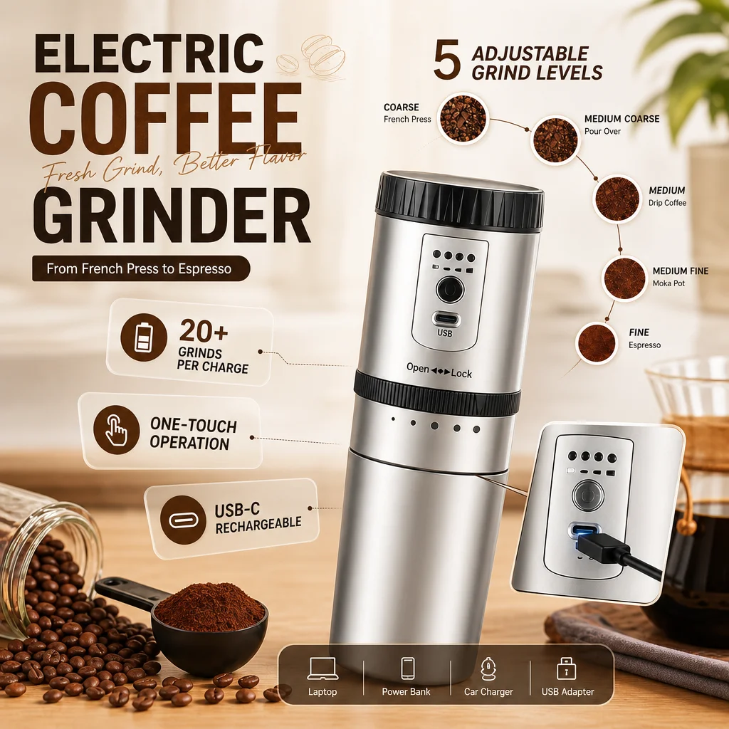 Electric Coffee Grinder with Coffee Filter Portable Cordless Rechargeable Coffee Bean Grinder Outdoor Travel Coffee Maker
Electric Coffee Grinder with Coffee Filter Portable Cordless Rechargeable Coffee Bean Grinder Outdoor Travel Coffee Maker