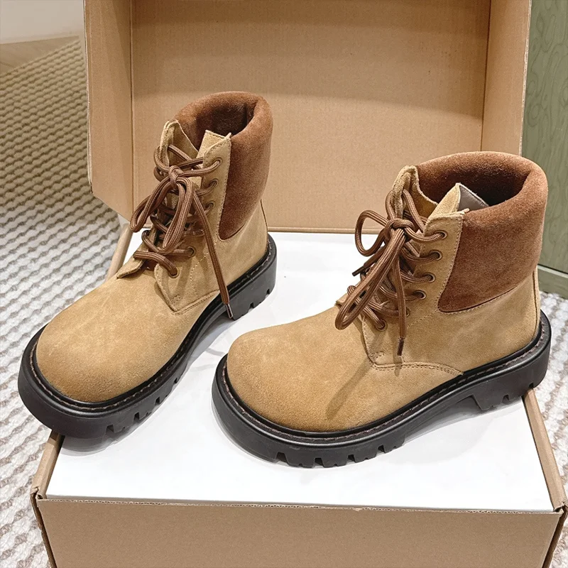 High quality 2025 winter new style women's shoes baby-head lace-up moccasins with suede upper boots 25100610
High quality 2025 winter new style women's shoes baby-head lace-up moccasins with suede upper boots 25100610