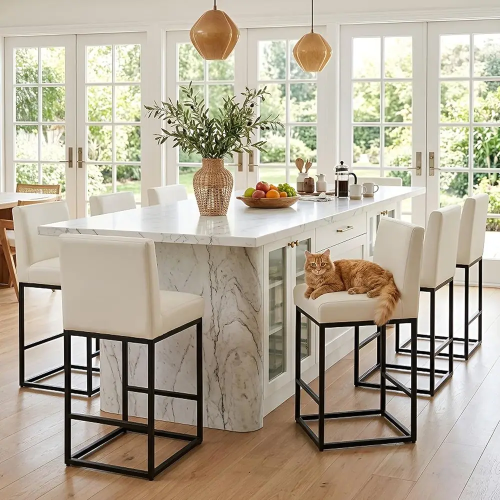 White Padded Back Counter Height Bar Stools, Set of 6 for Kitchen Island, 27 Inches Tall
White Padded Back Counter Height Bar Stools, Set of 6 for Kitchen Island, 27 Inches Tall