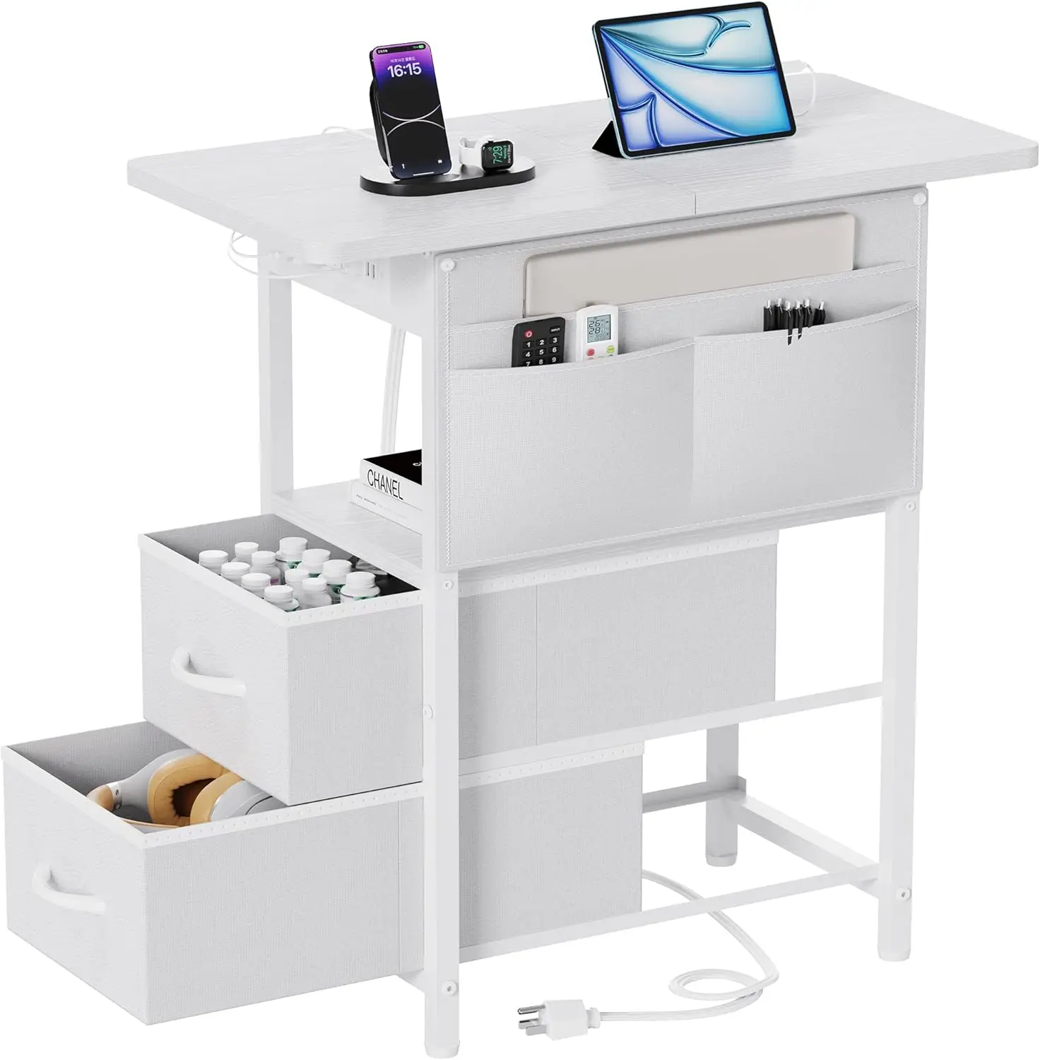 Small Side Table with Charging Station, Narrow Nightstand Bedside Tables with Storage Pocket for Living Room Bedroom, Sofa
Small Side Table with Charging Station, Narrow Nightstand Bedside Tables with Storage Pocket for Living Room Bedroom, Sofa