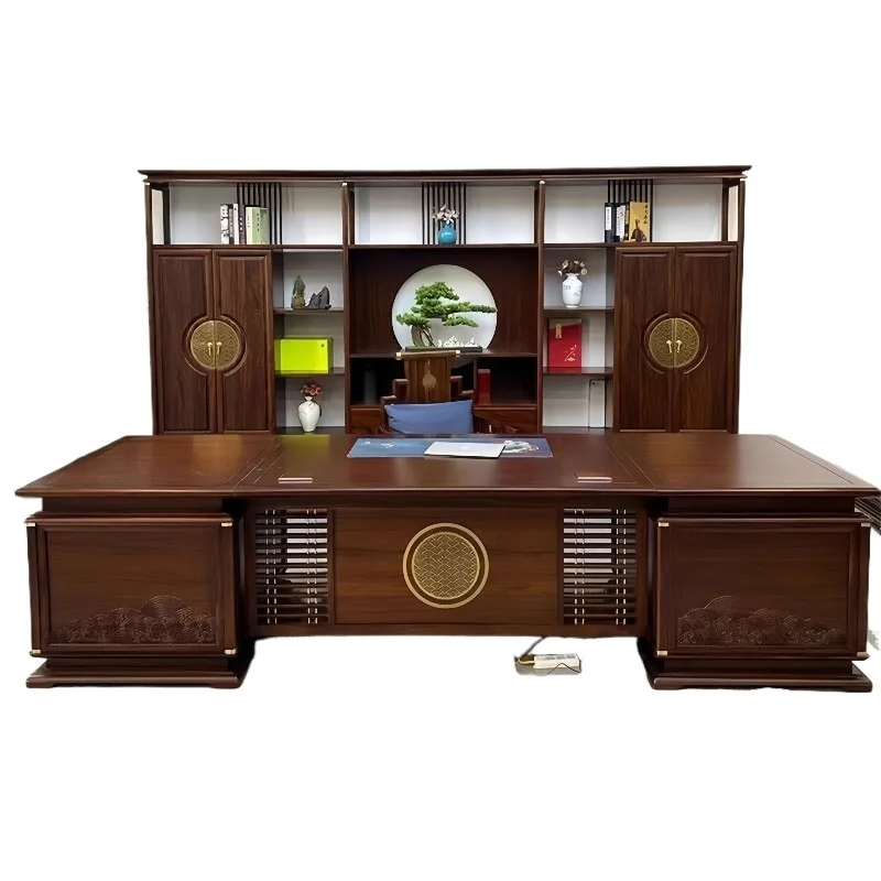 New Chinese solid wood boss table, high-end office table and chair combination
New Chinese solid wood boss table, high-end office table and chair combination