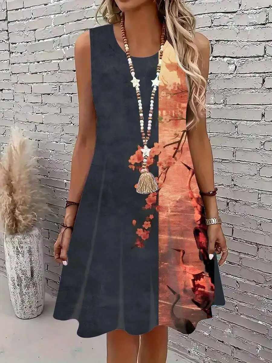 Sleeveless Boho Dress With Floral Landscape Print Loose Fit Casual Wear
Sleeveless Boho Dress With Floral Landscape Print Loose Fit Casual Wear