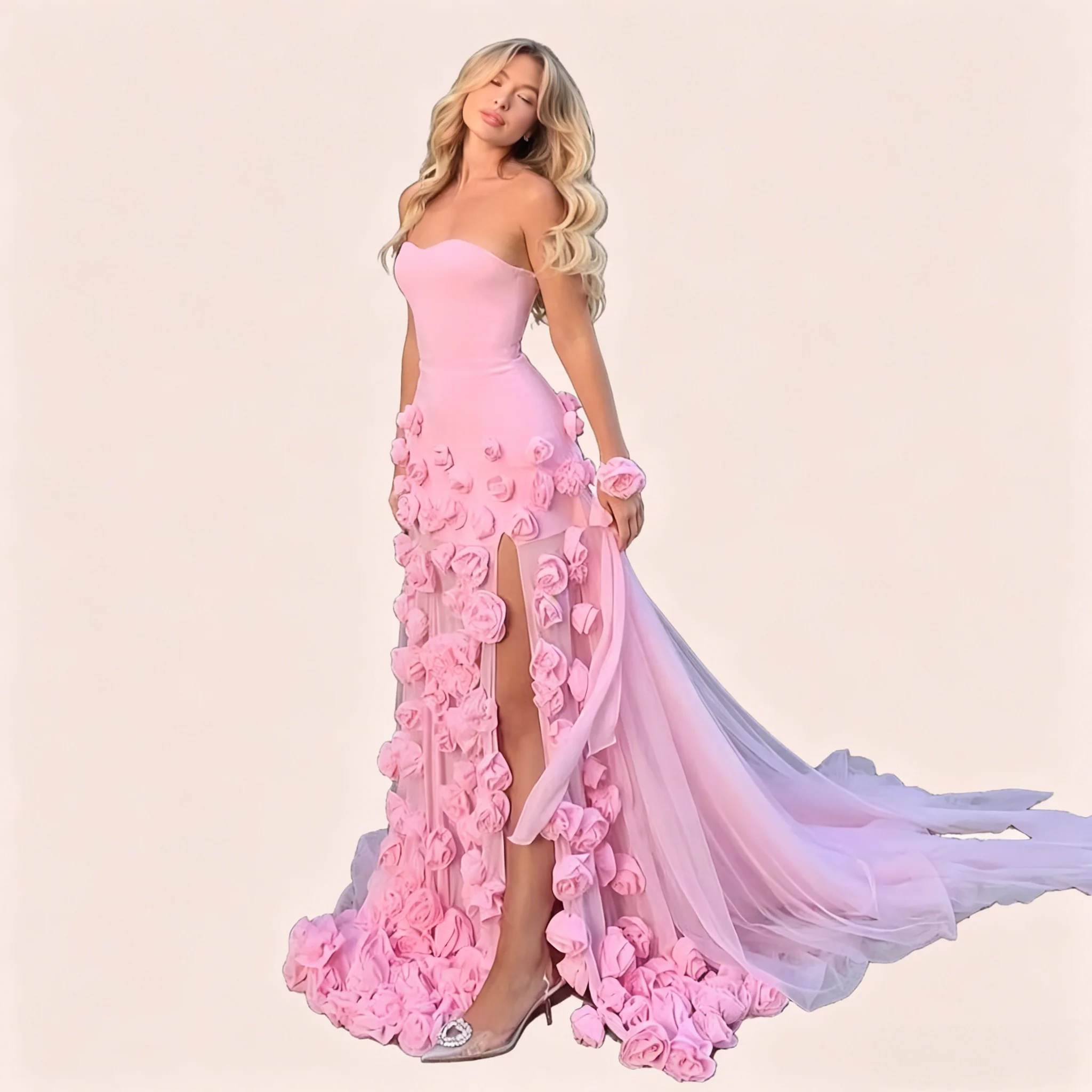 Pink Mermaid Charming Prom Dress 3D Flower Formal Gown Sleevesless Evening Gown with Side Slit vestidos Customized
Pink Mermaid Charming Prom Dress 3D Flower Formal Gown Sleevesless Evening Gown with Side Slit vestidos Customized