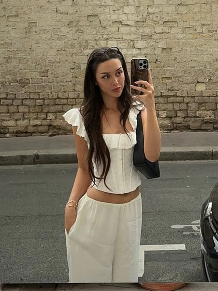 Corset Cropped Tops Solid Women Fashion Sleeveless Lace Up Crochet Ruffles Lace Tie T-shirt Summer Lady Street Holiday Camisoles
Corset Cropped Tops Solid Women Fashion Sleeveless Lace Up Crochet Ruffles Lace Tie T-shirt Summer Lady Street Holiday Camisoles