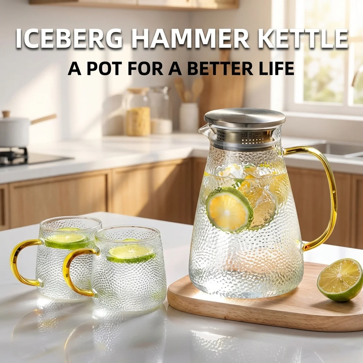 Hammered Glass Water Pitcher with Gold Handle,Premium Borosilicate Glass Carafe ,Heat Resistant,Stovetop Safe,for Hot/Cold Water
Hammered Glass Water Pitcher with Gold Handle,Premium Borosilicate Glass Carafe ,Heat Resistant,Stovetop Safe,for Hot/Cold Water