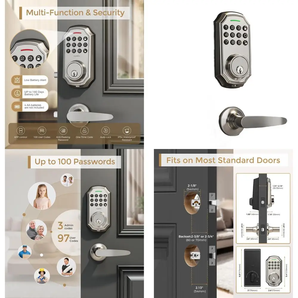 Умный дверной замок с клавиатурой и 2 ручками - 100 кодов пользователей, опция одноразового использования, функция автоматической блокировки, простая установка
Умный дверной замок с клавиатурой и 2 ручками - 100 кодов пользователей, опция одноразового использования, функция автоматической блокировки, простая установка