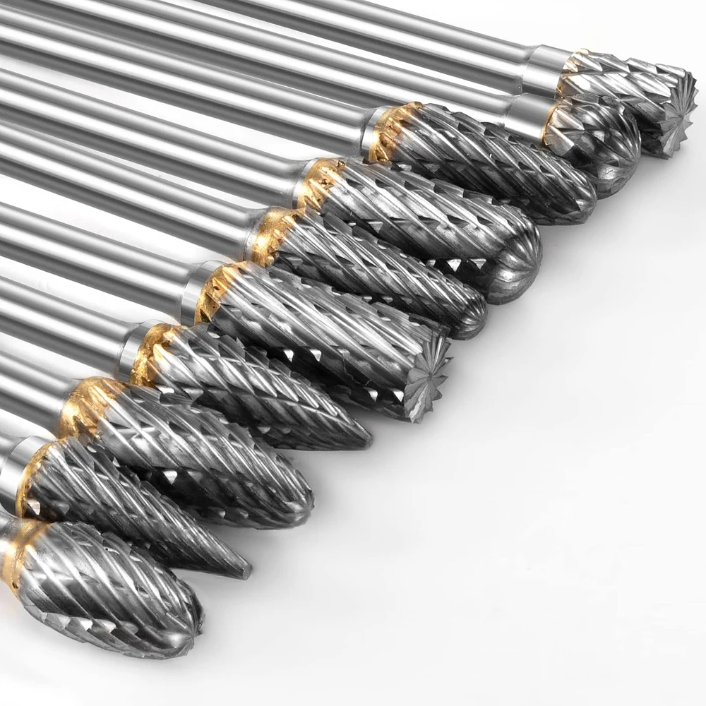Набор твердосплавных роторных фрез (10 шт.) с двойной насечкой, из карбида вольфрама, хвостовик 1/8 дюйма, шлифовальная головка 1/4 дюйма для DIY-резьбы
Набор твердосплавных роторных фрез (10 шт.) с двойной насечкой, из карбида вольфрама, хвостовик 1/8 дюйма, шлифовальная головка 1/4 дюйма для DIY-резьбы