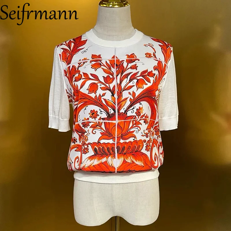 Seifrmann 2026 Summer Women's New Fashionable Round Neck Short Sleeve Wool+Silk Printed Knitted Top
Seifrmann 2026 Summer Women's New Fashionable Round Neck Short Sleeve Wool+Silk Printed Knitted Top