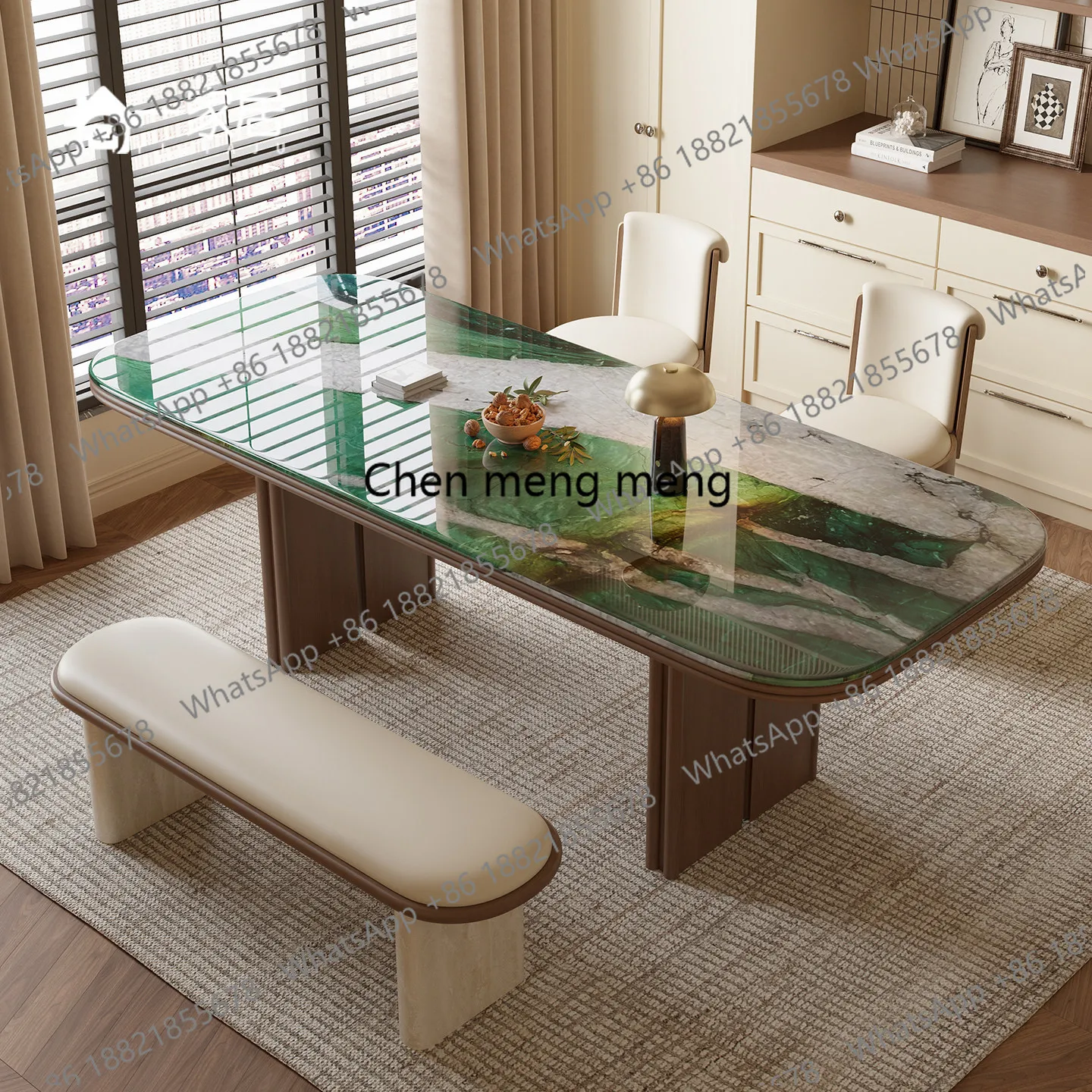 Medieval black walnut solid wood luxury stone dining table light luxury green marble dining table cream style simple
Medieval black walnut solid wood luxury stone dining table light luxury green marble dining table cream style simple