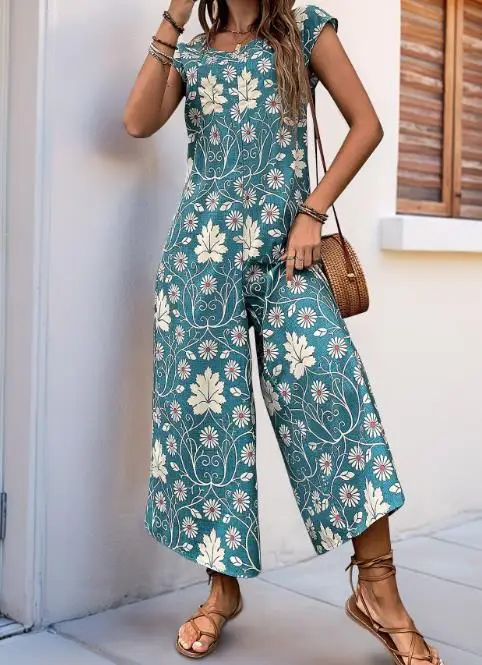 Summer 2025 Jumpsuit Printed Wide Leg Jumpsuit Women's Casual Round Neck Floral Print Slim Fit High Waisted Wide Leg Jumpsuit
Summer 2025 Jumpsuit Printed Wide Leg Jumpsuit Women's Casual Round Neck Floral Print Slim Fit High Waisted Wide Leg Jumpsuit