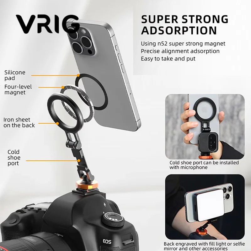 VRIG Magnetic Cold Shoe Mount Phone Holder W 1/4 Phone Tripod Mount for MagSafe iPhone 16 15 14 Samsung Camera Mic Light Monitor
VRIG Magnetic Cold Shoe Mount Phone Holder W 1/4 Phone Tripod Mount for MagSafe iPhone 16 15 14 Samsung Camera Mic Light Monitor