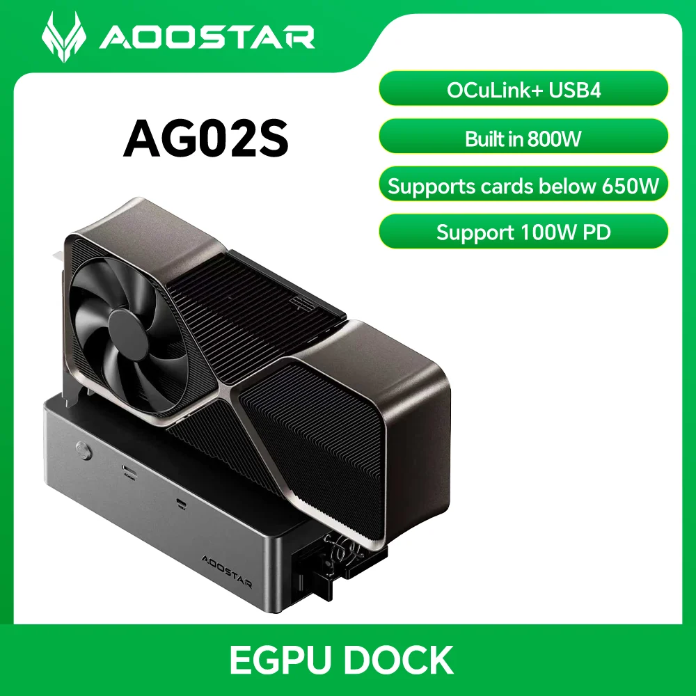 AOOSTAR AG02 EGPU Dock with OCuLink & USB4, 800W PSU, PCIe 4.0 x4 High-Speed, Hot-Swap, RTX 4090/4080 for Laptop/Mini PC
AOOSTAR AG02 EGPU Dock with OCuLink & USB4, 800W PSU, PCIe 4.0 x4 High-Speed, Hot-Swap, RTX 4090/4080 for Laptop/Mini PC